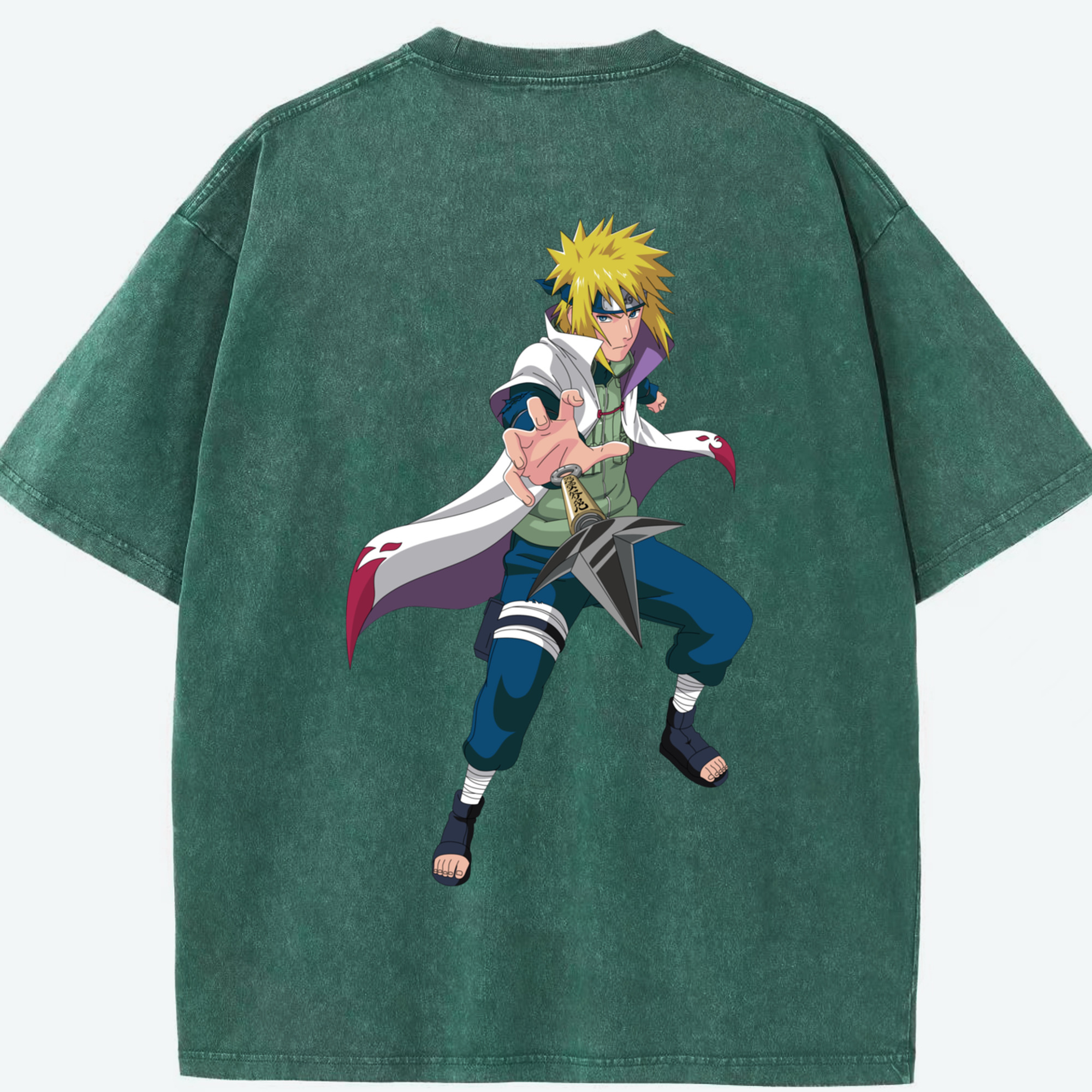 （画像用） NARUTO -ナルト- 波風 ミナト Namikaze Minato 綿100% ヴィンテージ風 半袖Tシャツ（背面プリント）